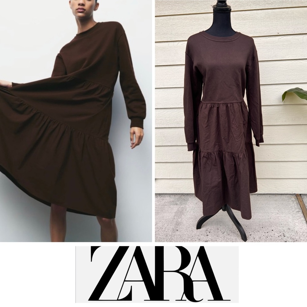 Zara plush combination dark brown dress, New, size L
